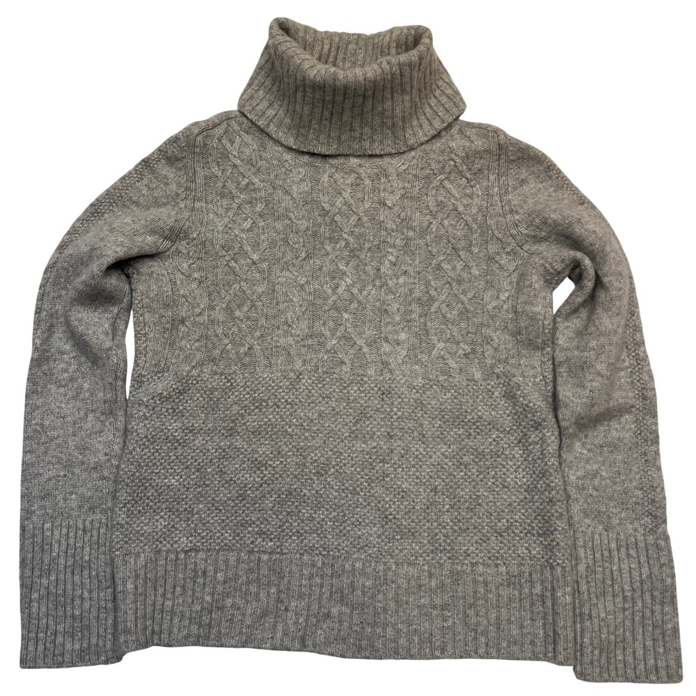 Gap Gray Lambswool Blend Cozy Minimalist Cable Knit Turtleneck Sweater Size S